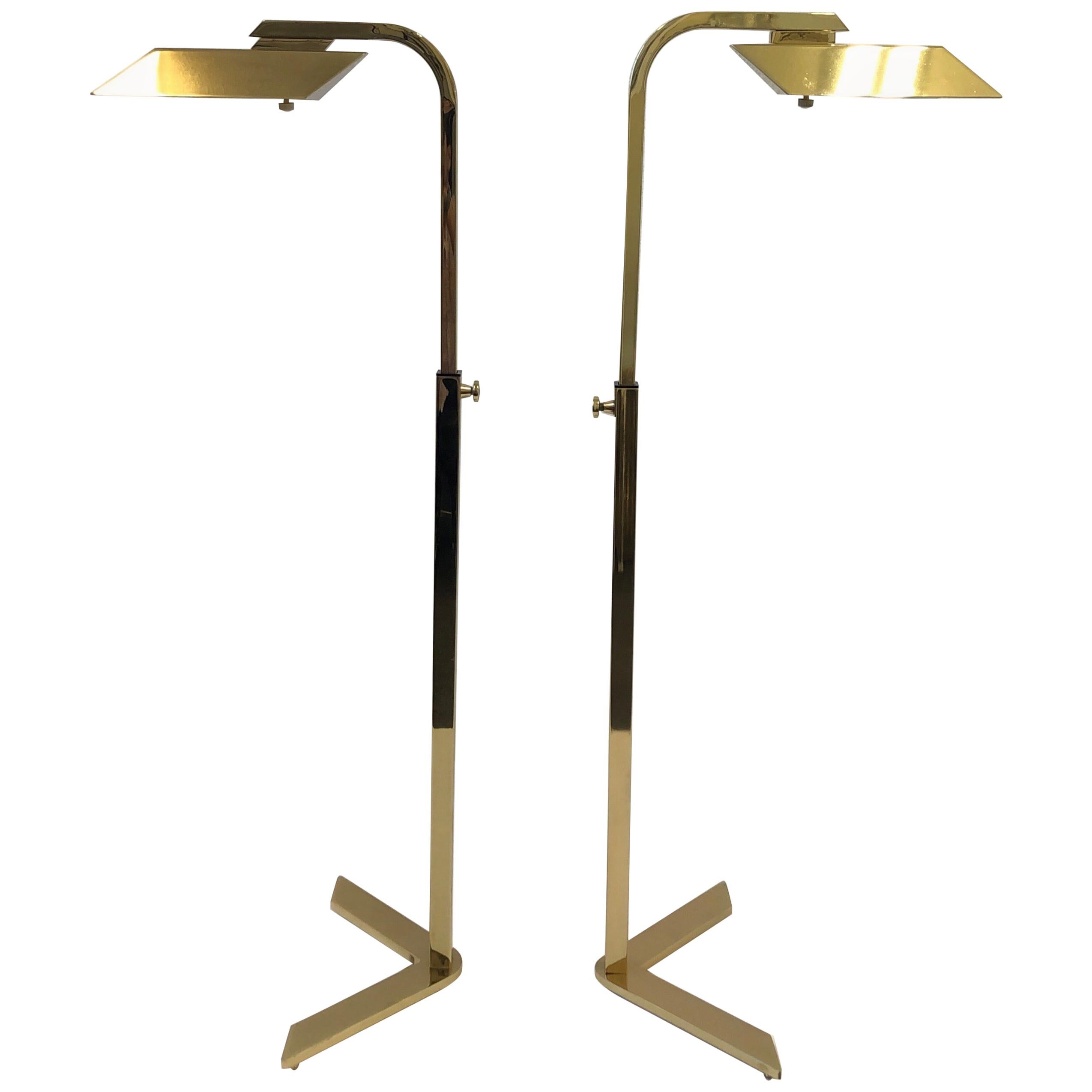 Pair of Polish Brass Adjustable Floor Lamps by Charles Hollis Jones