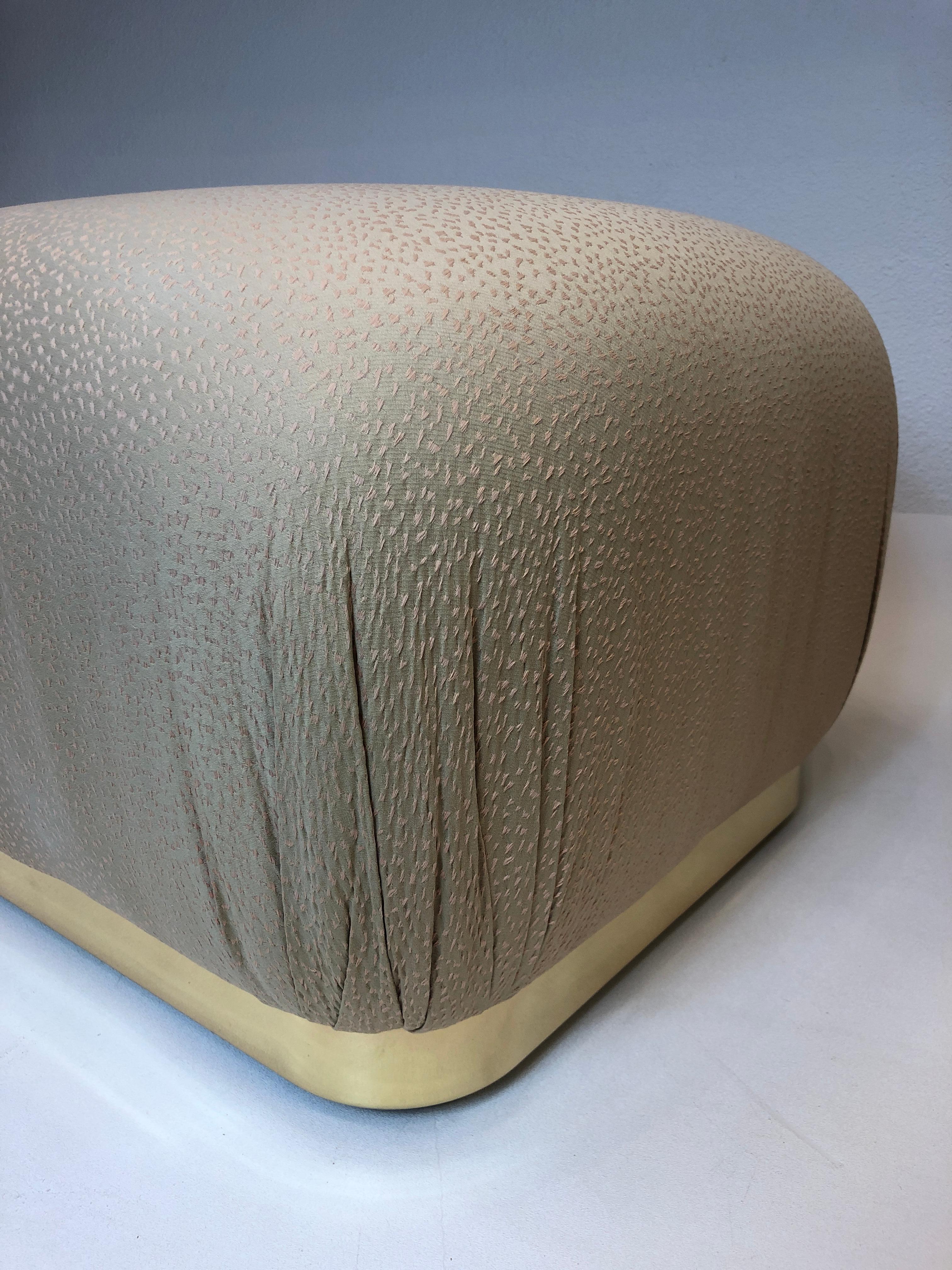 Polished Pair of Polish Brass and Fabric Poufs by Weiman Company For Sale