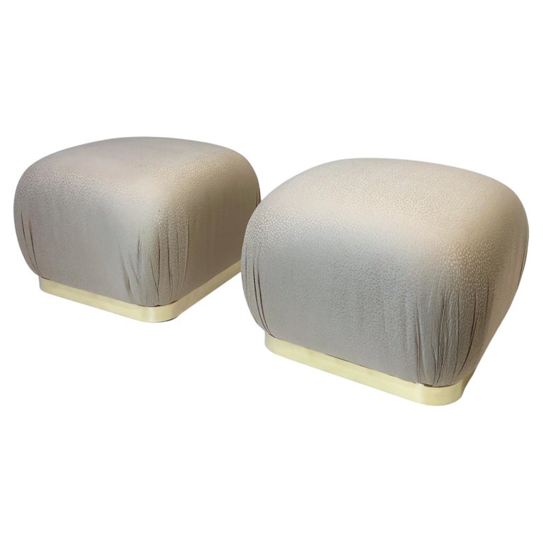 Pair of Polish Brass and Fabric Poufs by Weiman Company For Sale at 1stDibs