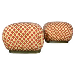 Pair of Polish Brass and Fabric Poufs by Weiman Company..after Karl Springer