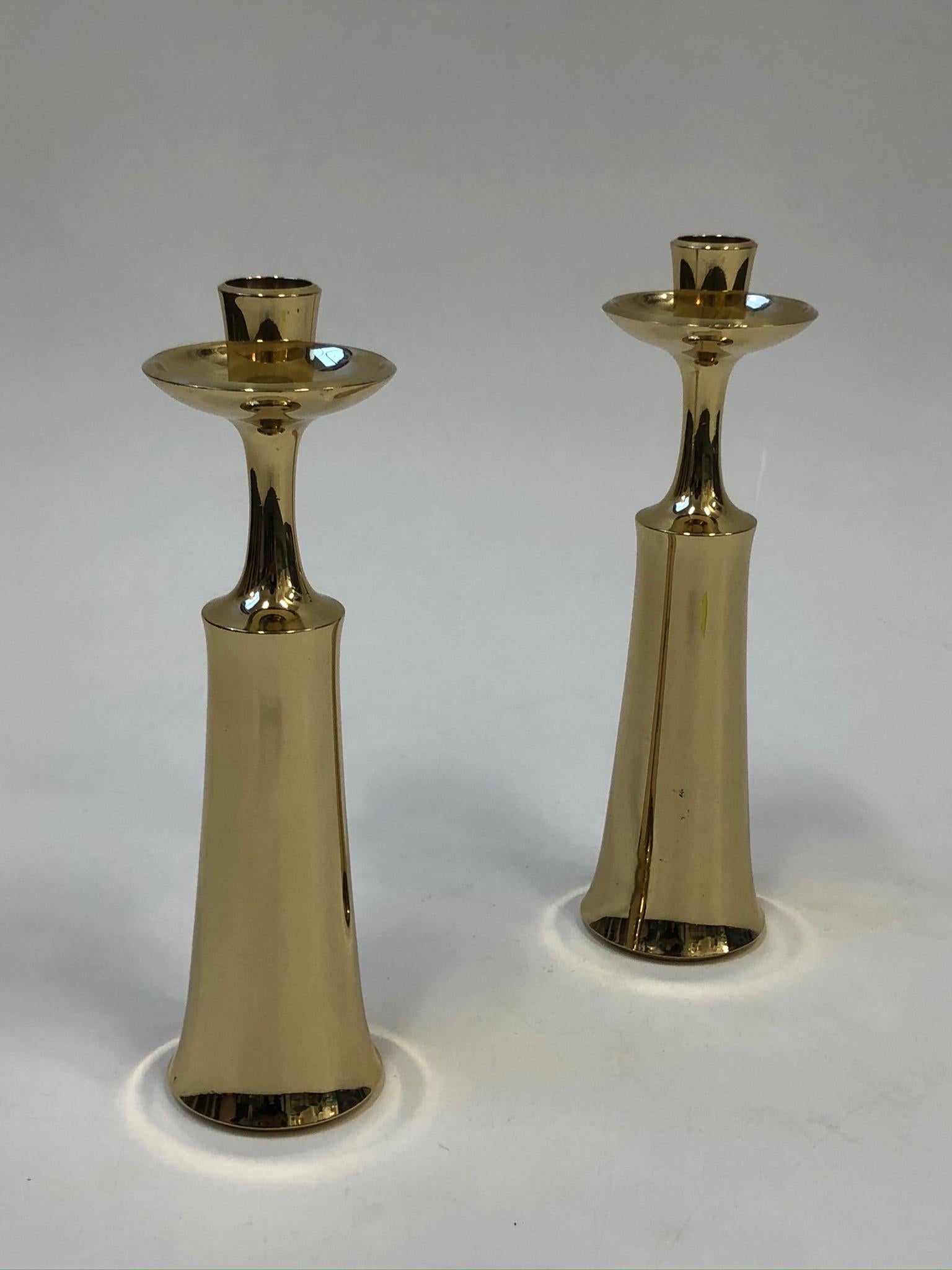 Mid-Century Modern Pair of Polish Brass Candlesticks by Jens Quistgaard for Dansk