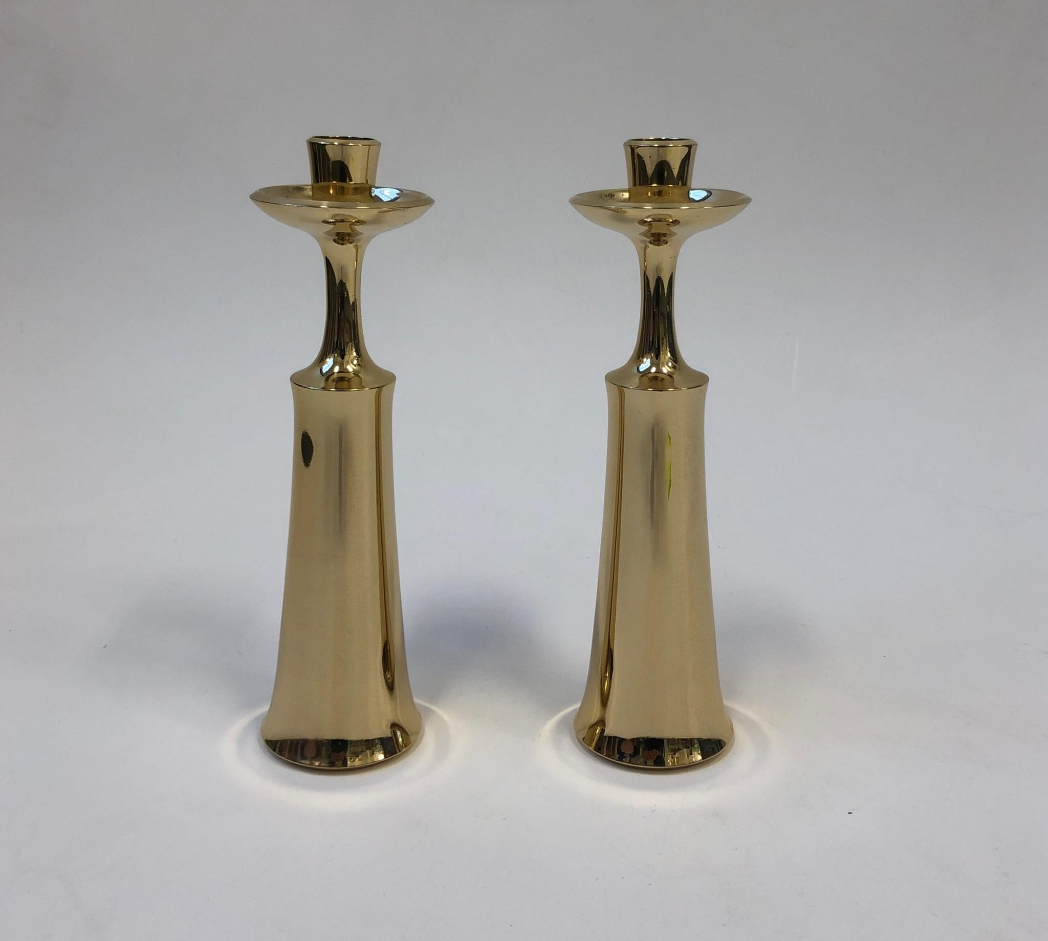 Pair of Polish Brass Candlesticks by Jens Quistgaard for Dansk In Excellent Condition In Palm Springs, CA