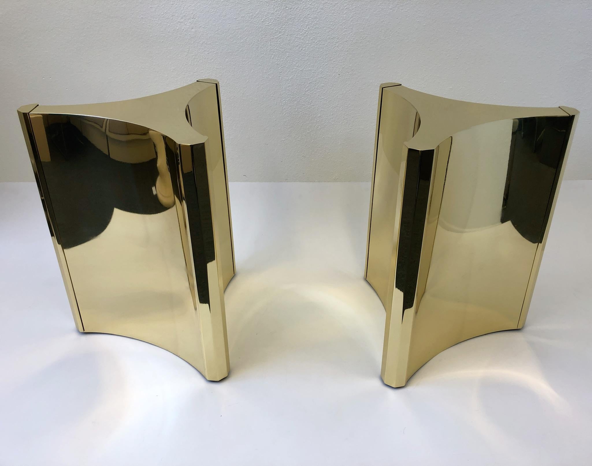 Modern Pair of Polished Brass Dining Table Bases by Mastercraft