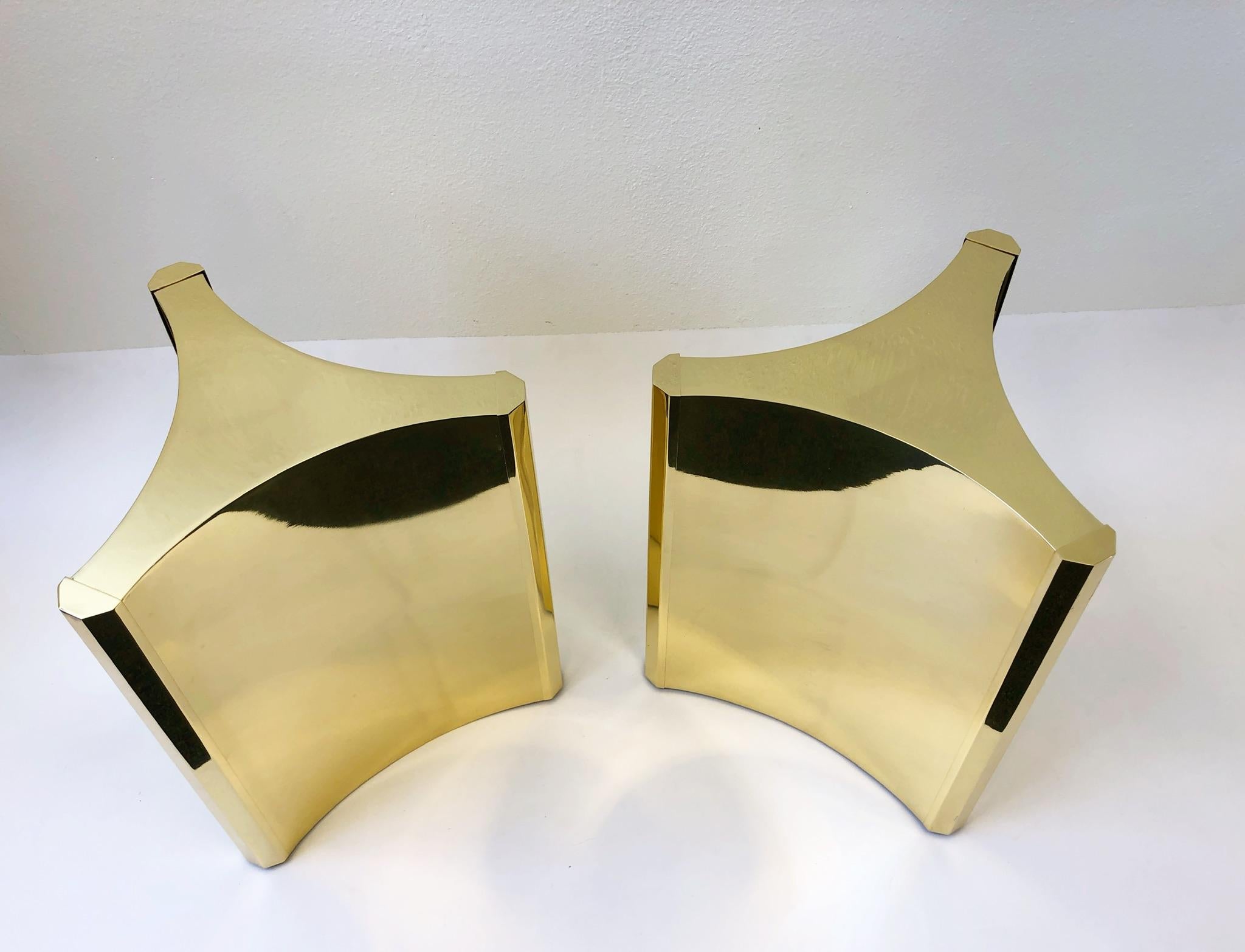 Pair of Polished Brass Dining Table Bases by Mastercraft In Excellent Condition In Palm Springs, CA