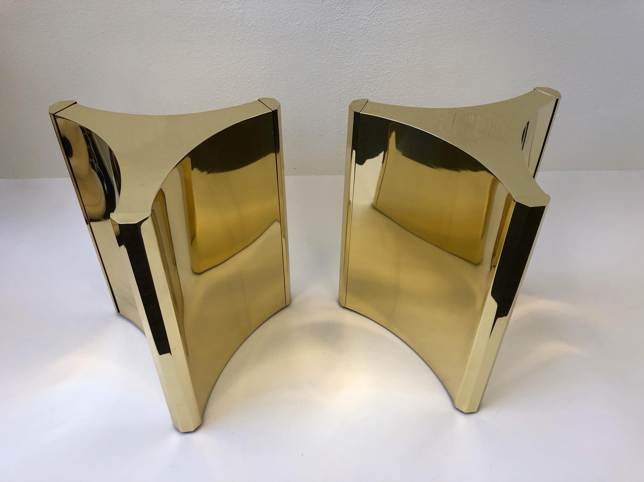 Late 20th Century Pair of Polished Brass Dining Table Bases by Mastercraft