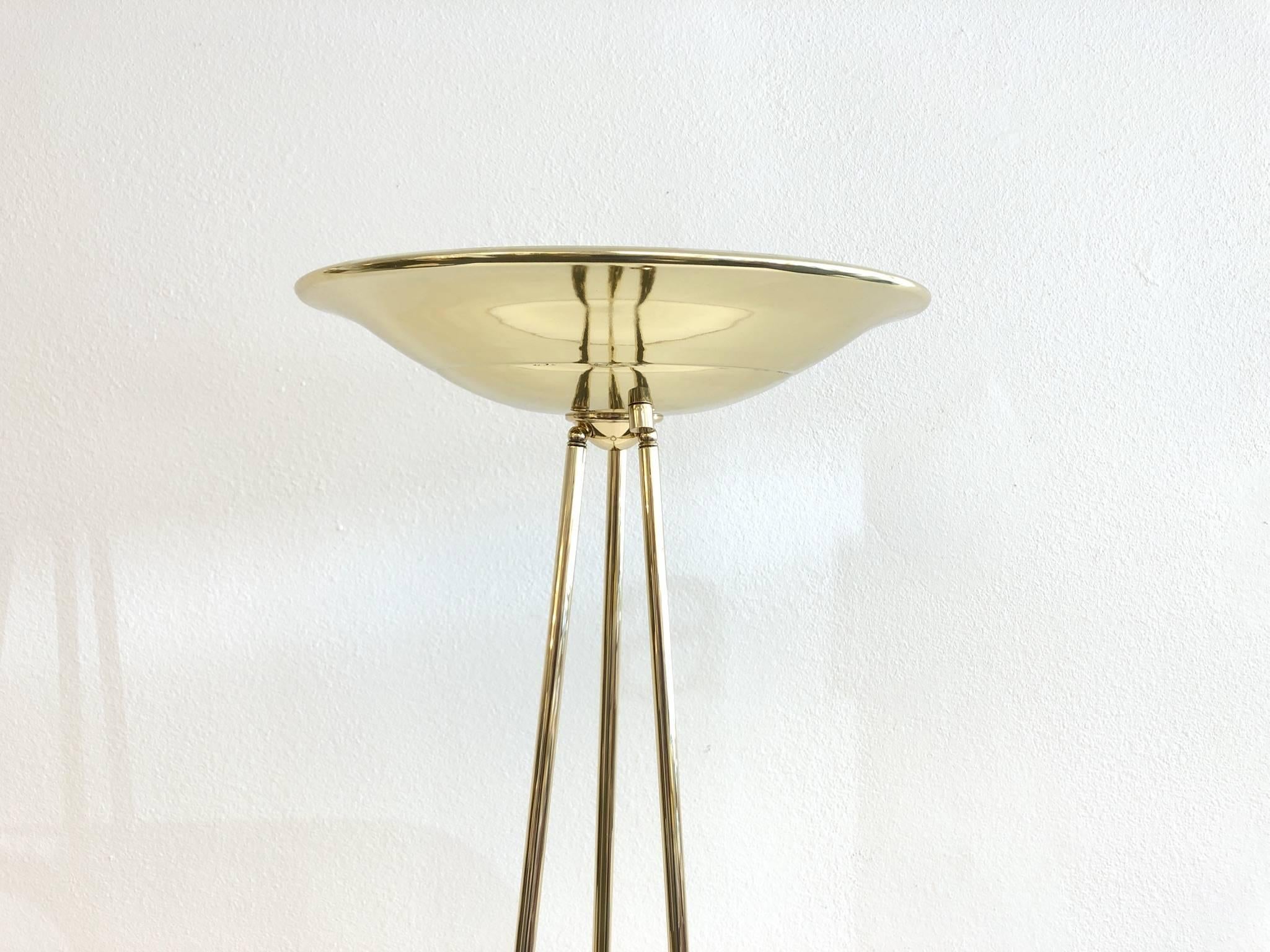 Pair of Polish Brass Torchiere Floor Lamps by Casella In Good Condition For Sale In Palm Springs, CA