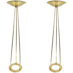 Pair of Polish Brass Torchiere Floor Lamps by Casella