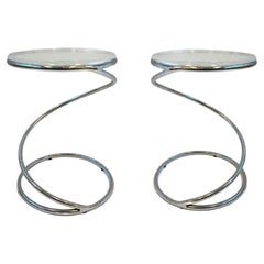 Vintage Pair of Polish Chrome and Lucite Side Table by Leon Rosen for Pace