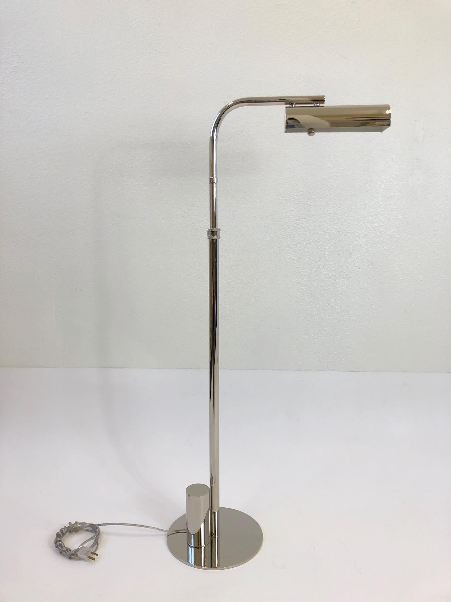 Modern Pair of Polish Nickel Adjustable Floor Lamps by Charles Hollis Jones