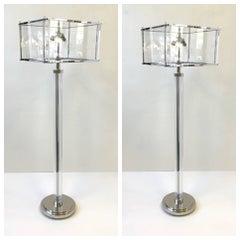 Pair of Polish Nickel and Acrylic Floor Lamps  by Charles Hollis Jones
