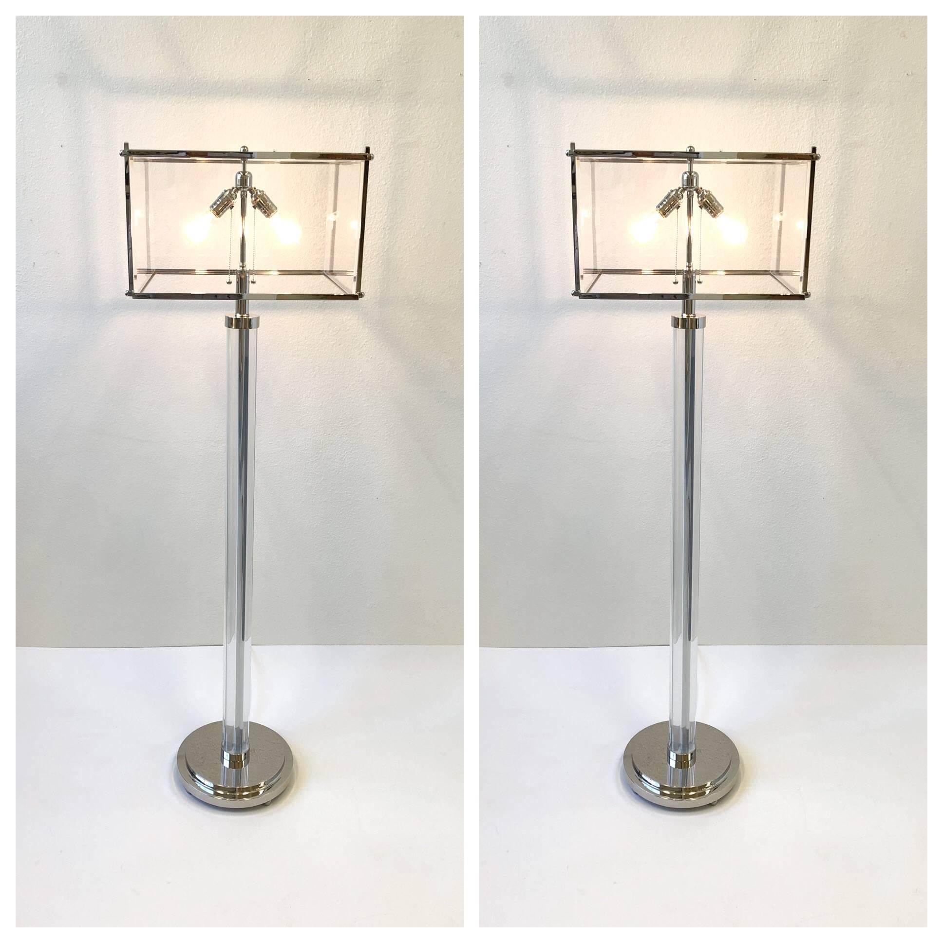 Modern Pair of Polish Nickel and Acrylic Floor Lamps  by Charles Hollis Jones For Sale