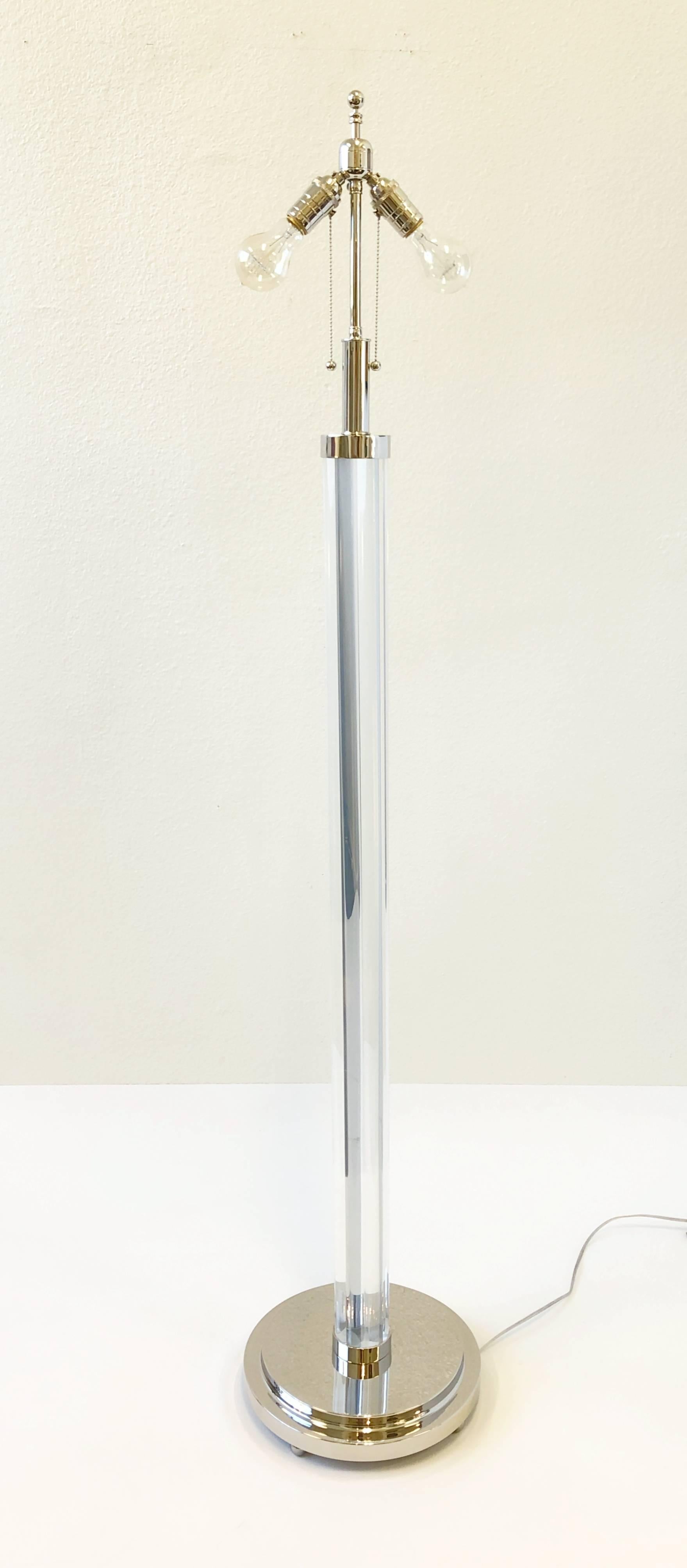 Late 20th Century Pair of Polish Nickel and Acrylic Floor Lamps  by Charles Hollis Jones For Sale