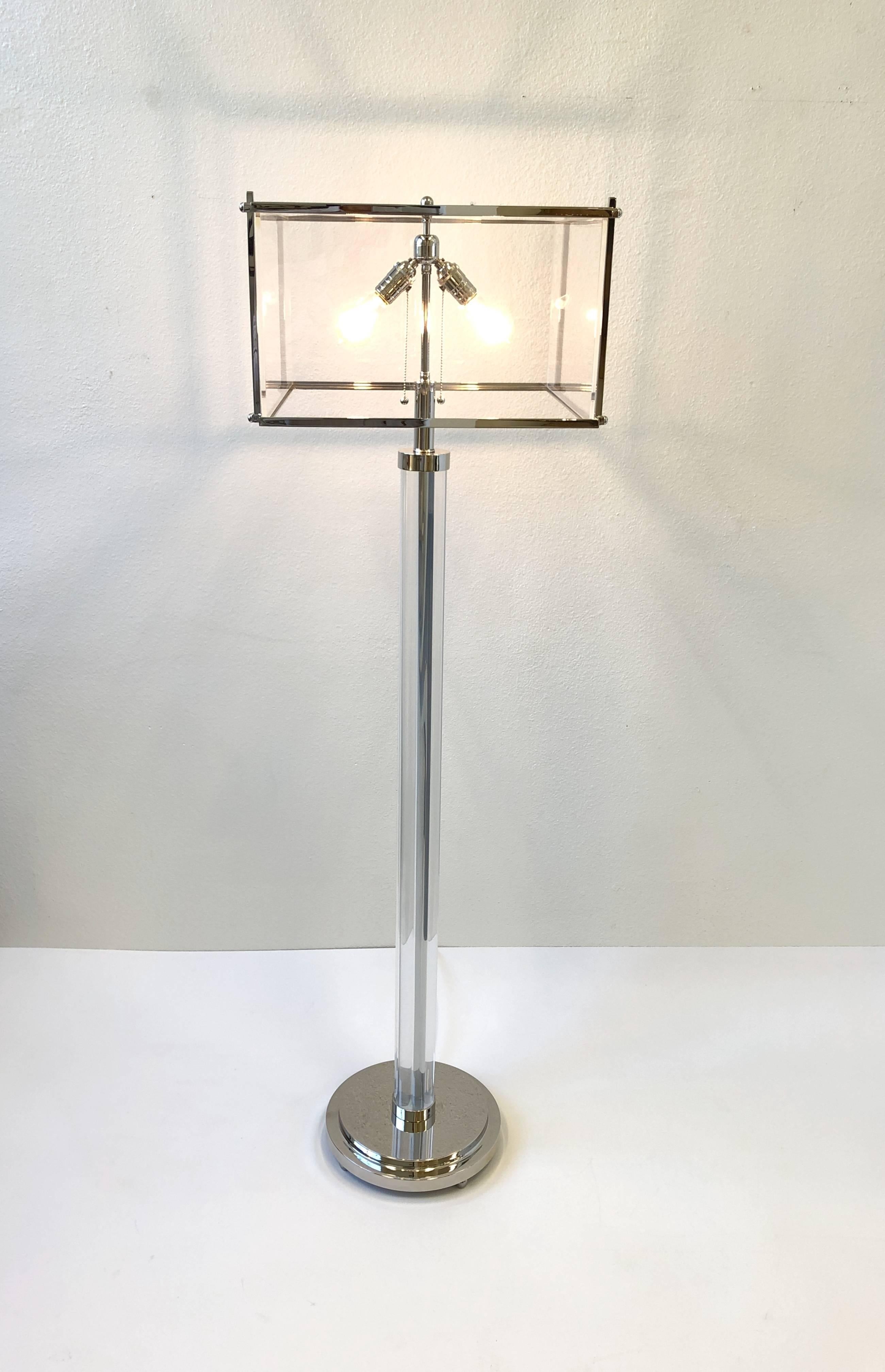 Pair of Polish Nickel and Acrylic Floor Lamps  by Charles Hollis Jones For Sale 1
