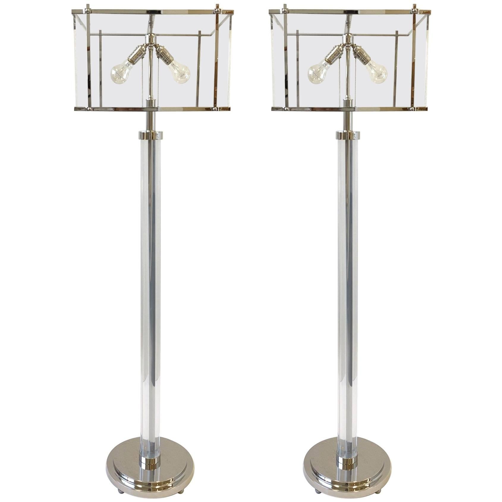 Pair of Polish Nickel and Acrylic Floor Lamps  by Charles Hollis Jones