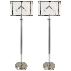 Pair of Polish Nickel and Acrylic Floor Lamps  by Charles Hollis Jones