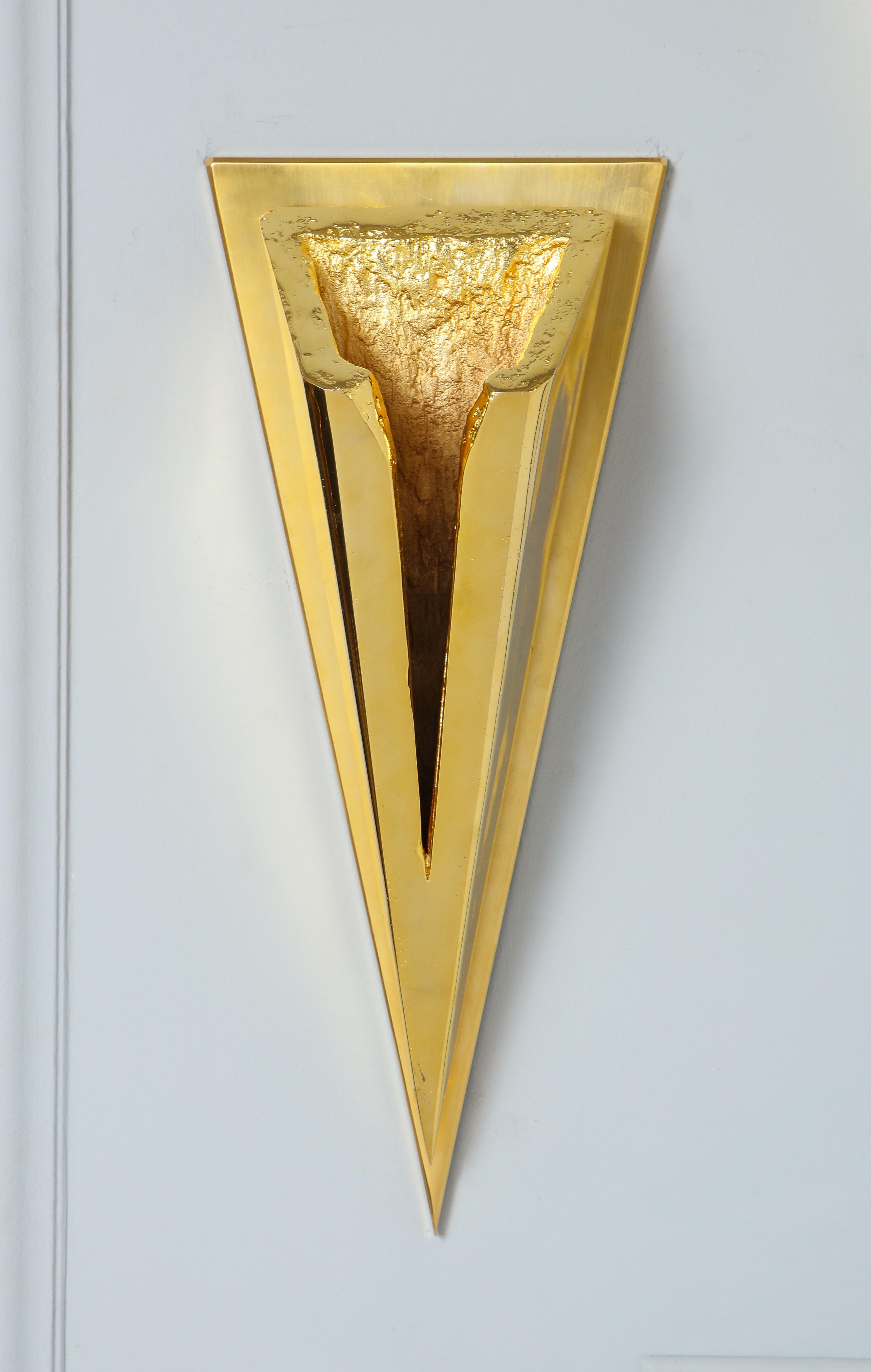 Modern Pair of Polished 24-Karat Gold-Plated Sconces by Kelly Kiefer For Sale