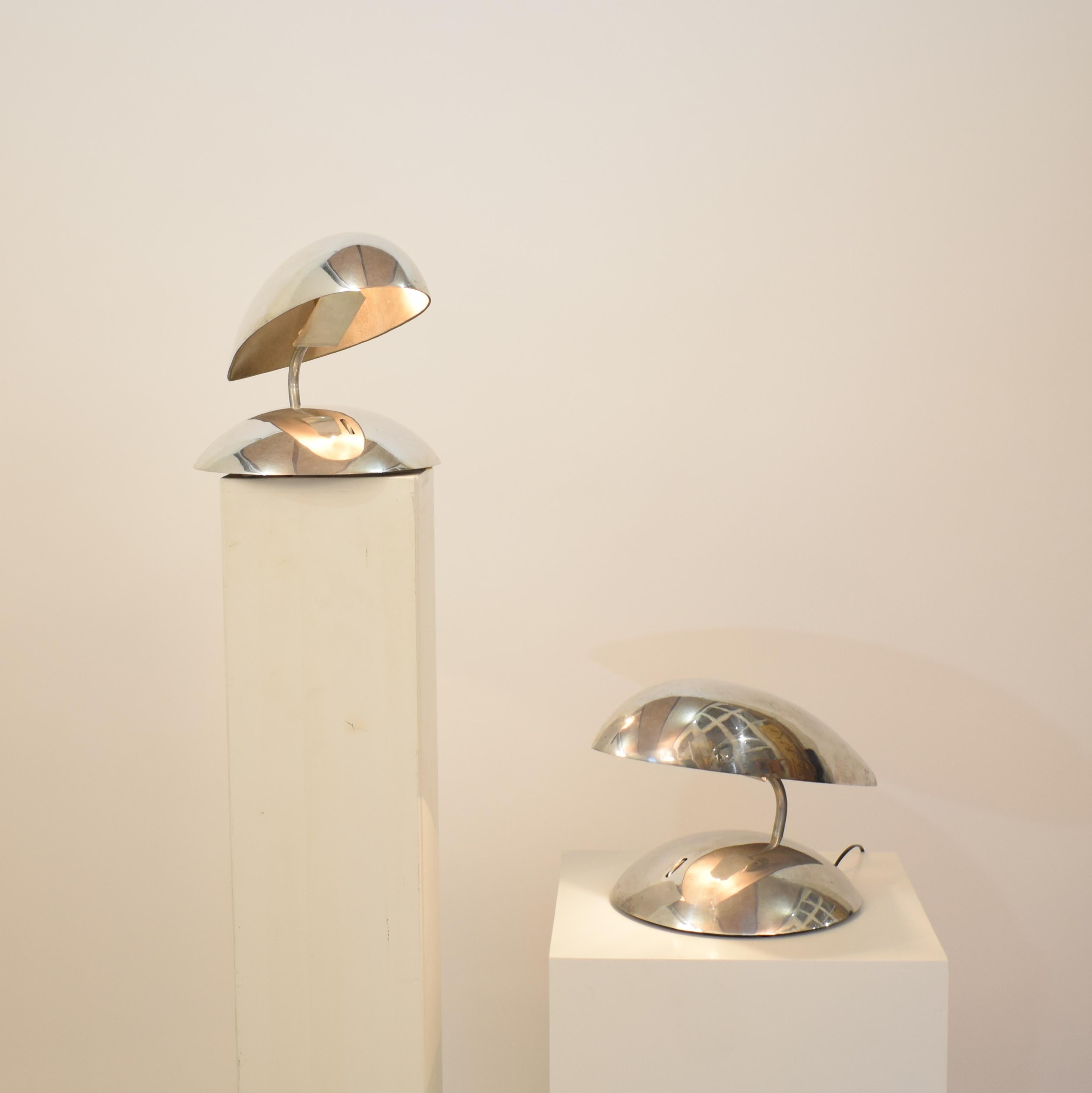 American Pair of Polished Aluminium Space Age / Mid Century Table Lamps from the 1980s For Sale