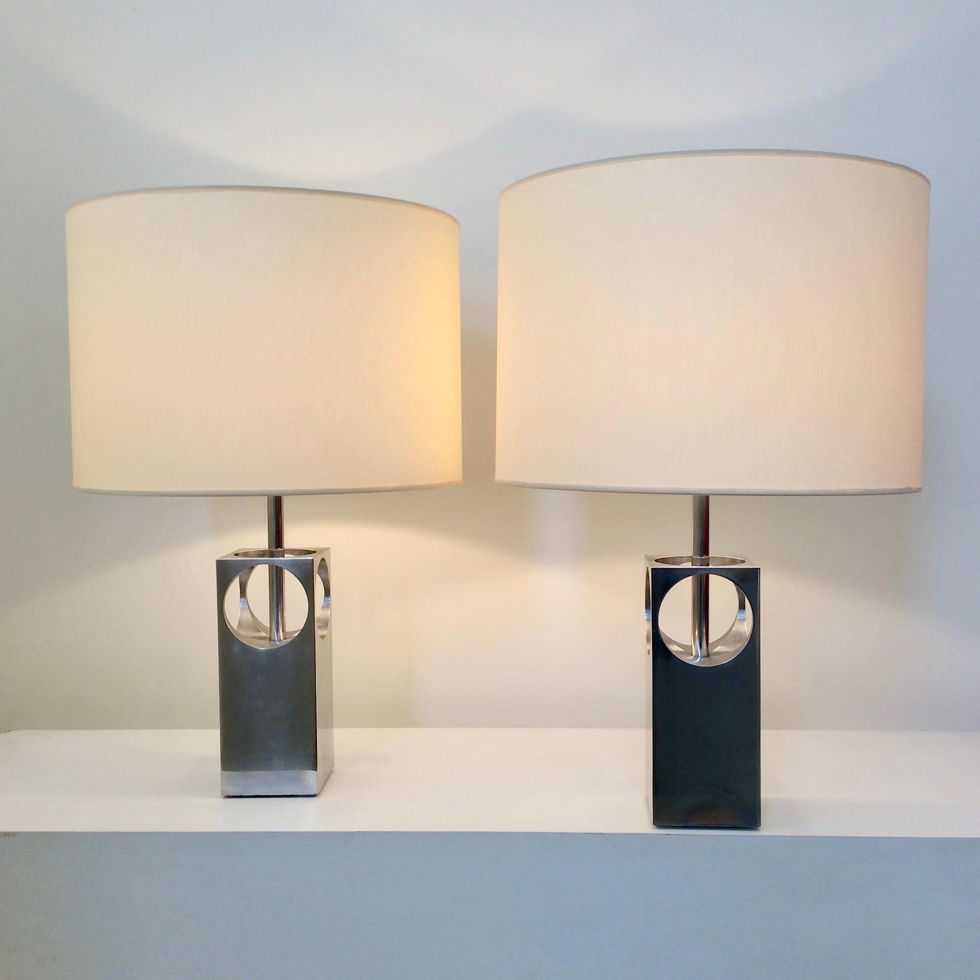 Pair of Polished Aluminium Table Lamps, circa 1970, France 4