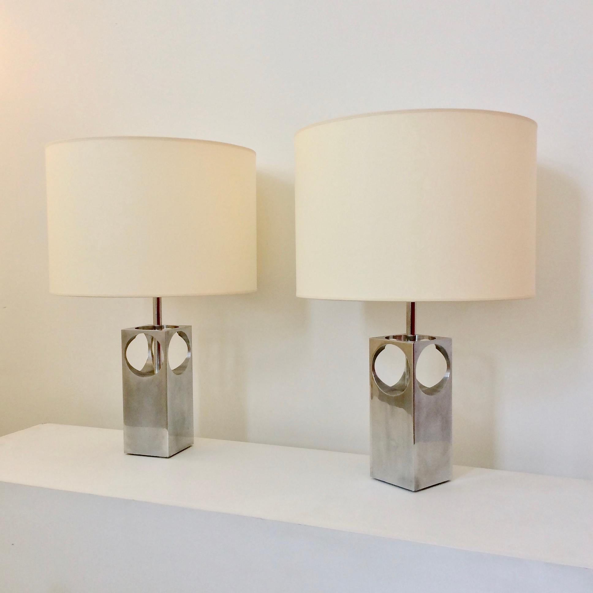 Pair of Polished Aluminium Table Lamps, circa 1970, France 7