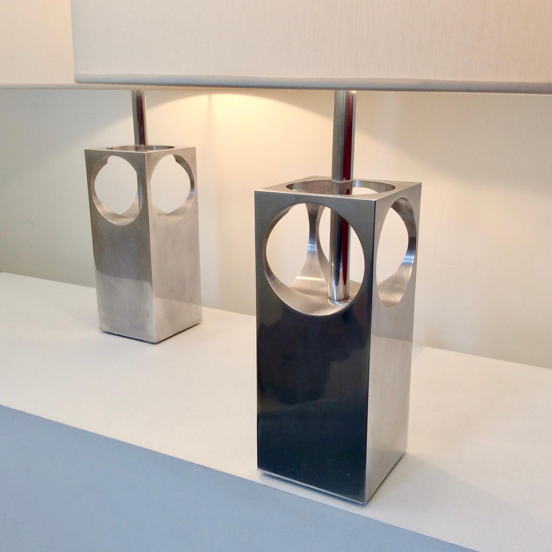 Pair of Polished Aluminium Table Lamps, circa 1970, France In Good Condition In Brussels, BE