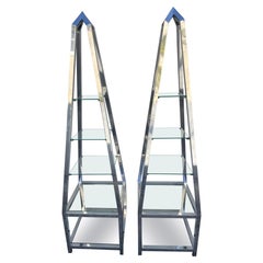 Pair of Polished Aluminum Obelisk Etageres