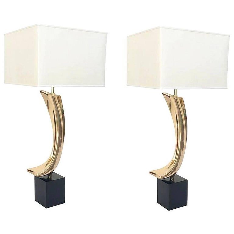 Pair Of Polished Bass Laurel Lamps By Maurizio Tempestini