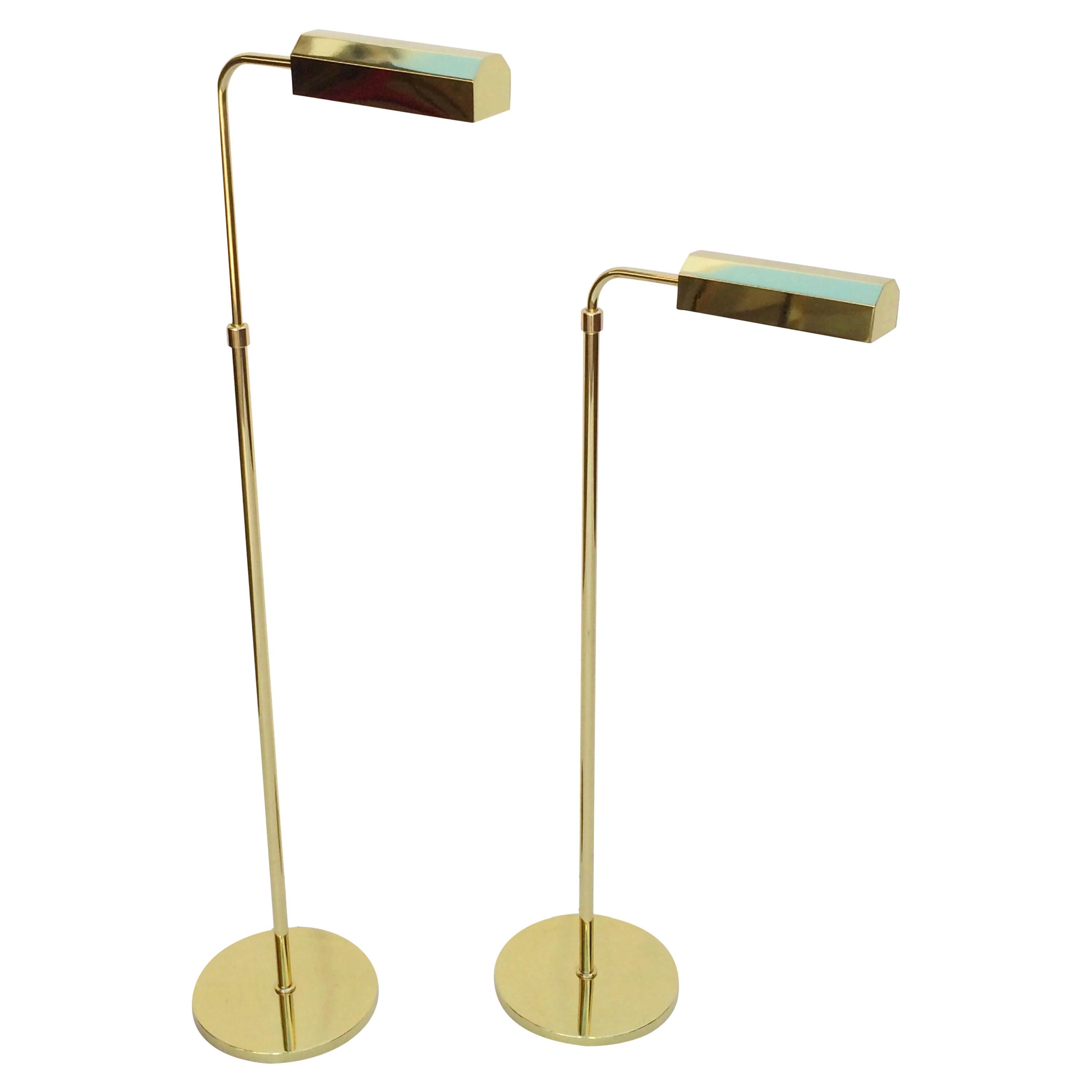 Pair of Polished Brass Adjustable Floor Lamps