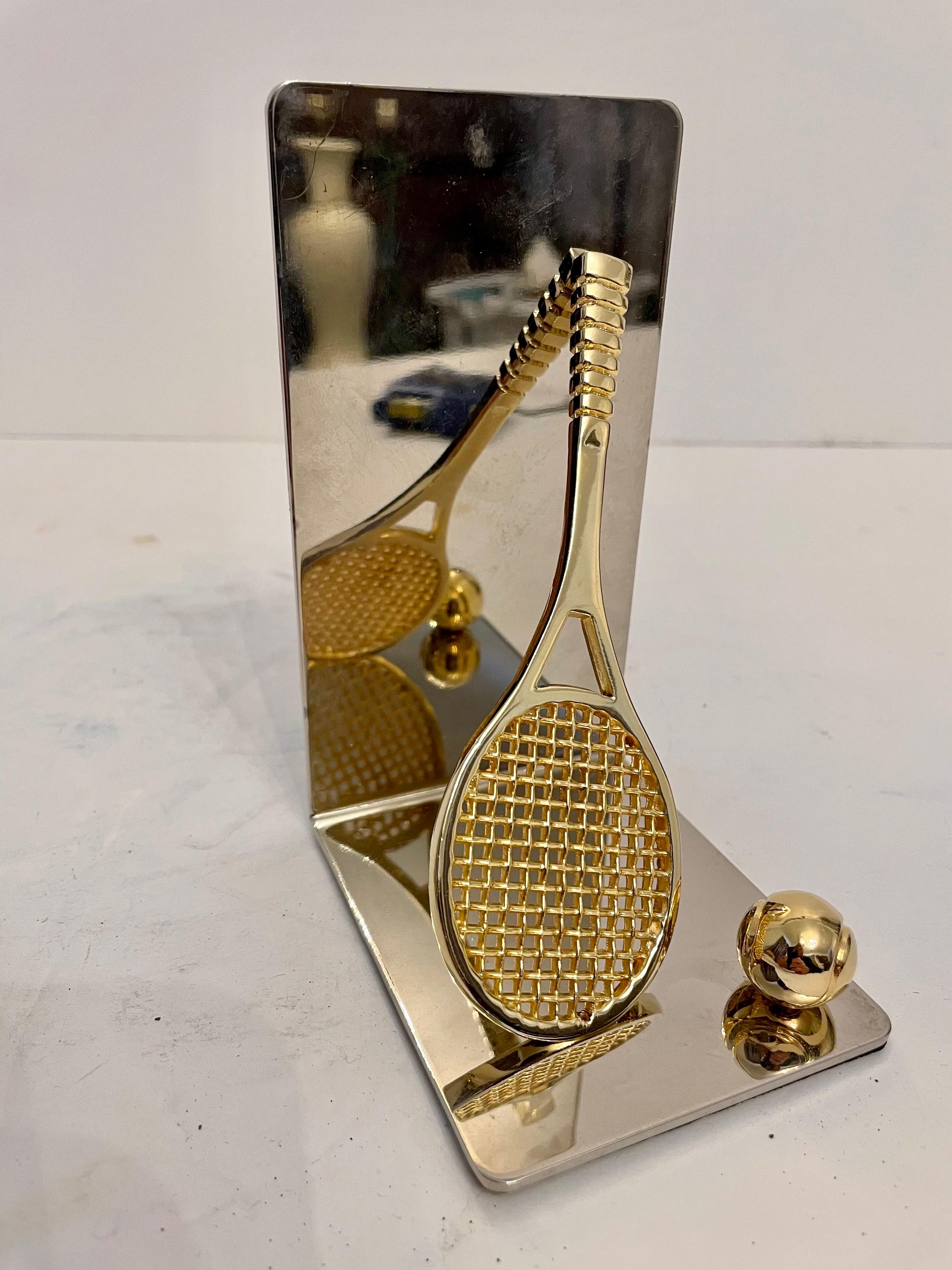 Modern Pair of Polished Brass and Chrome Tennis Racket Bookends 2