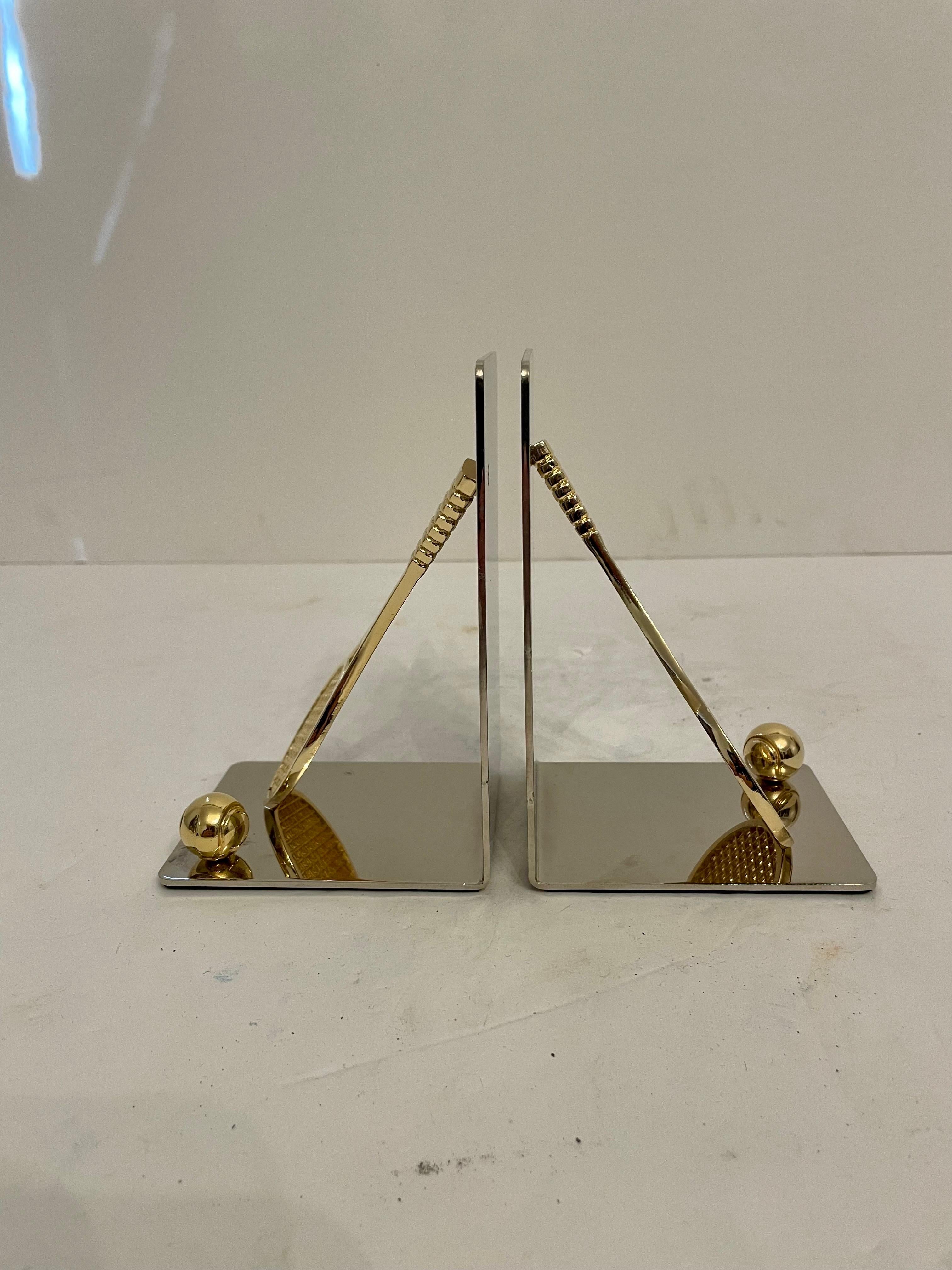 20th Century Pair of Polished Brass and Chrome Tennis Racket Bookends 2