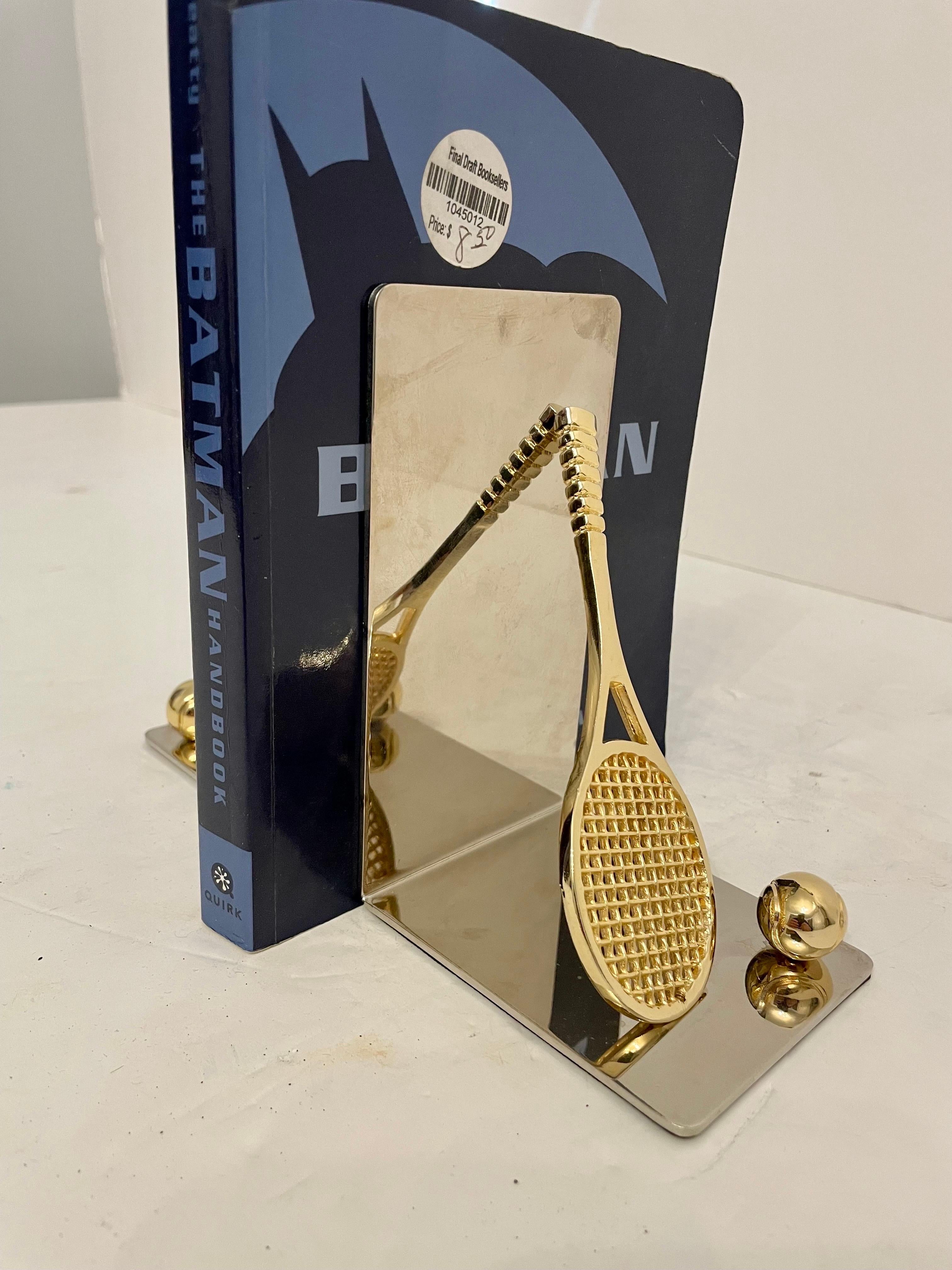 Pair of Polished Brass and Chrome Tennis Racket Bookends 2 2