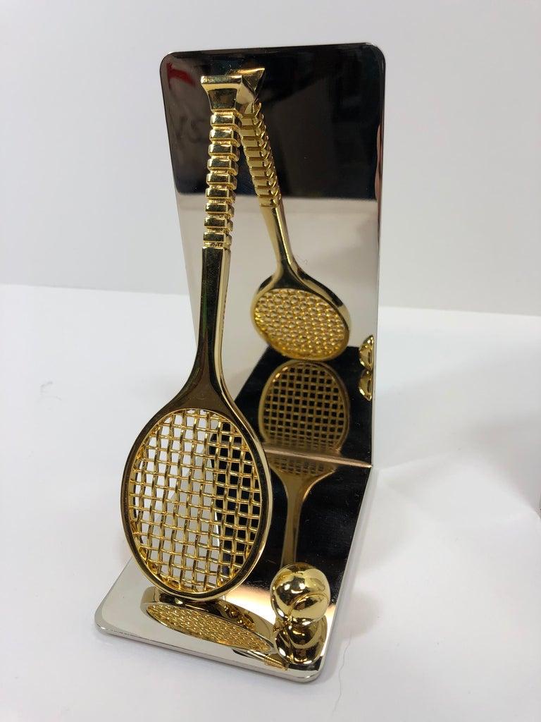 Pair of Polished Brass and Chrome Tennis Racket Bookends 5