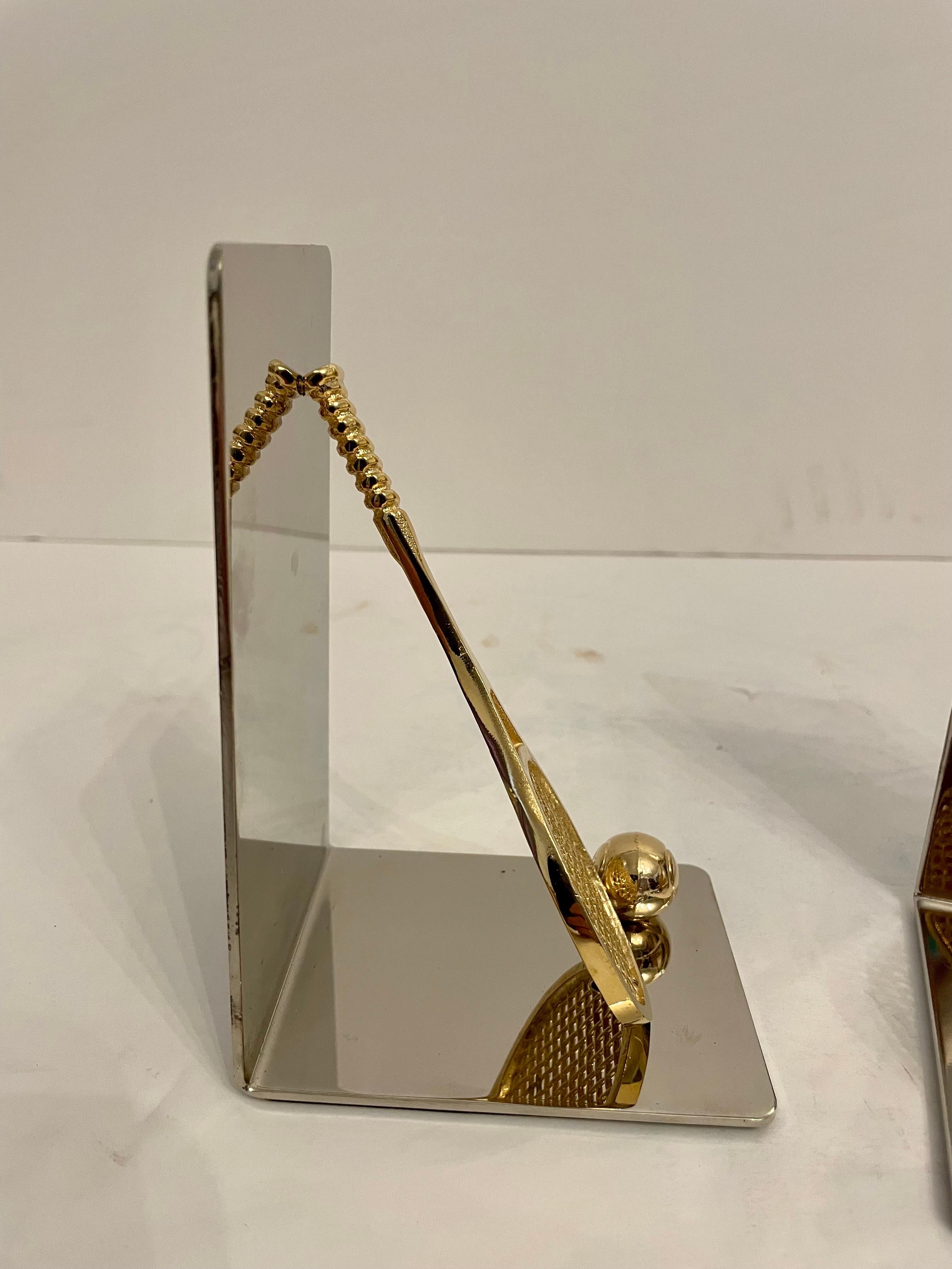 Pair of Polished Brass and Chrome Tennis Racket Bookends For Sale 9