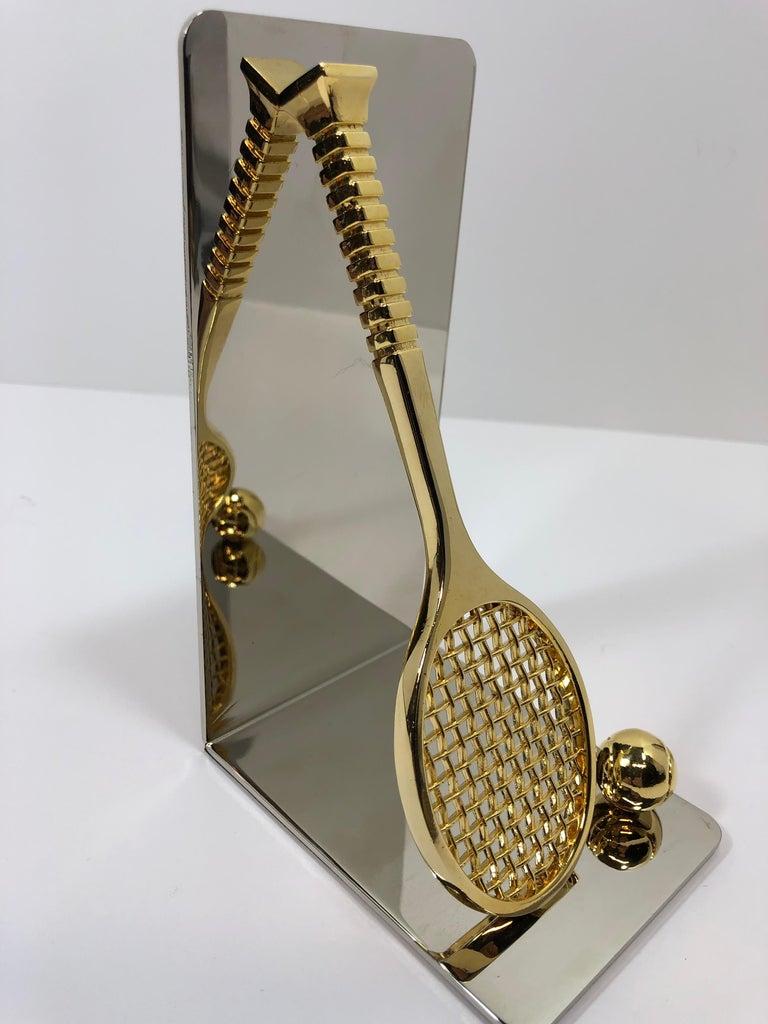Pair of Polished Brass and Chrome Tennis Racket Bookends 2