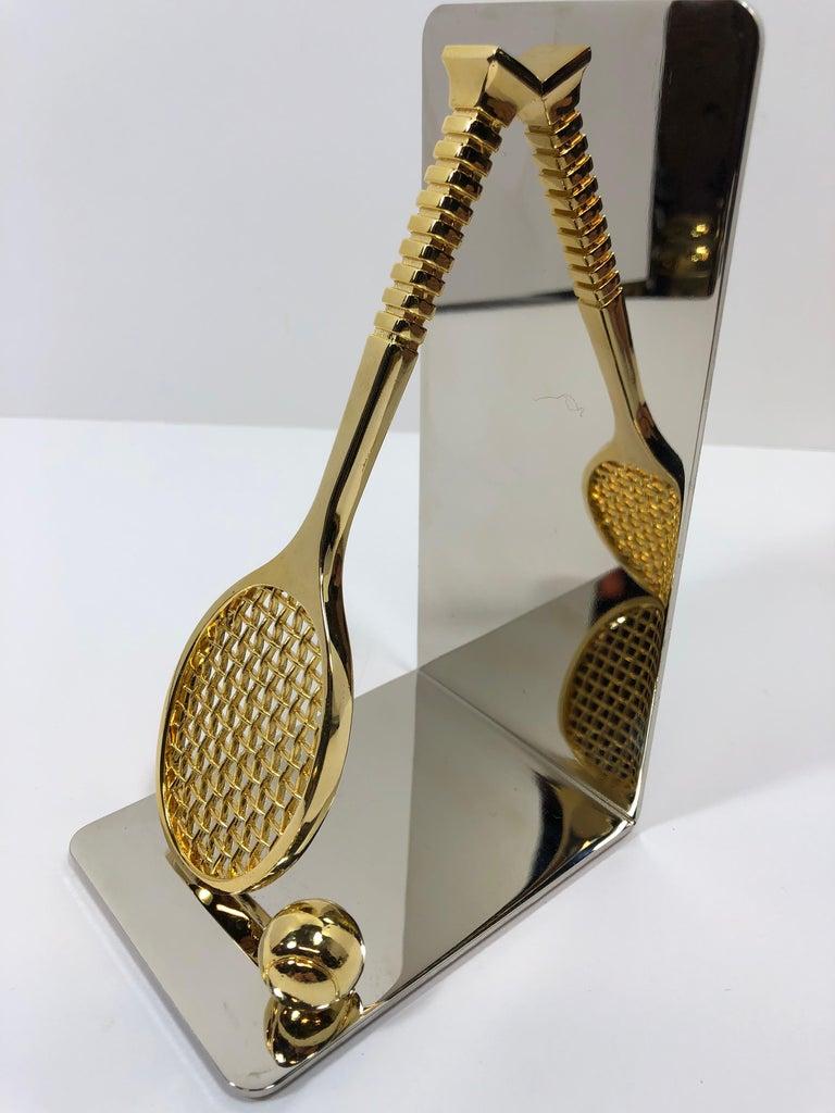 Pair of Polished Brass and Chrome Tennis Racket Bookends 4