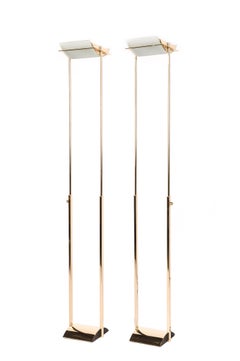 Stehlampen aus poliertem Messing und Glas P-1250 von Spanish Estiluz, 1980er Jahre, Paar