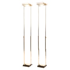 Pair of Polished Brass and Glass Floor Lamps P-1250 by Spanish Estiluz 1980s