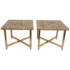 Pair of Polished Brass and Onyx End Tables, circa 1980