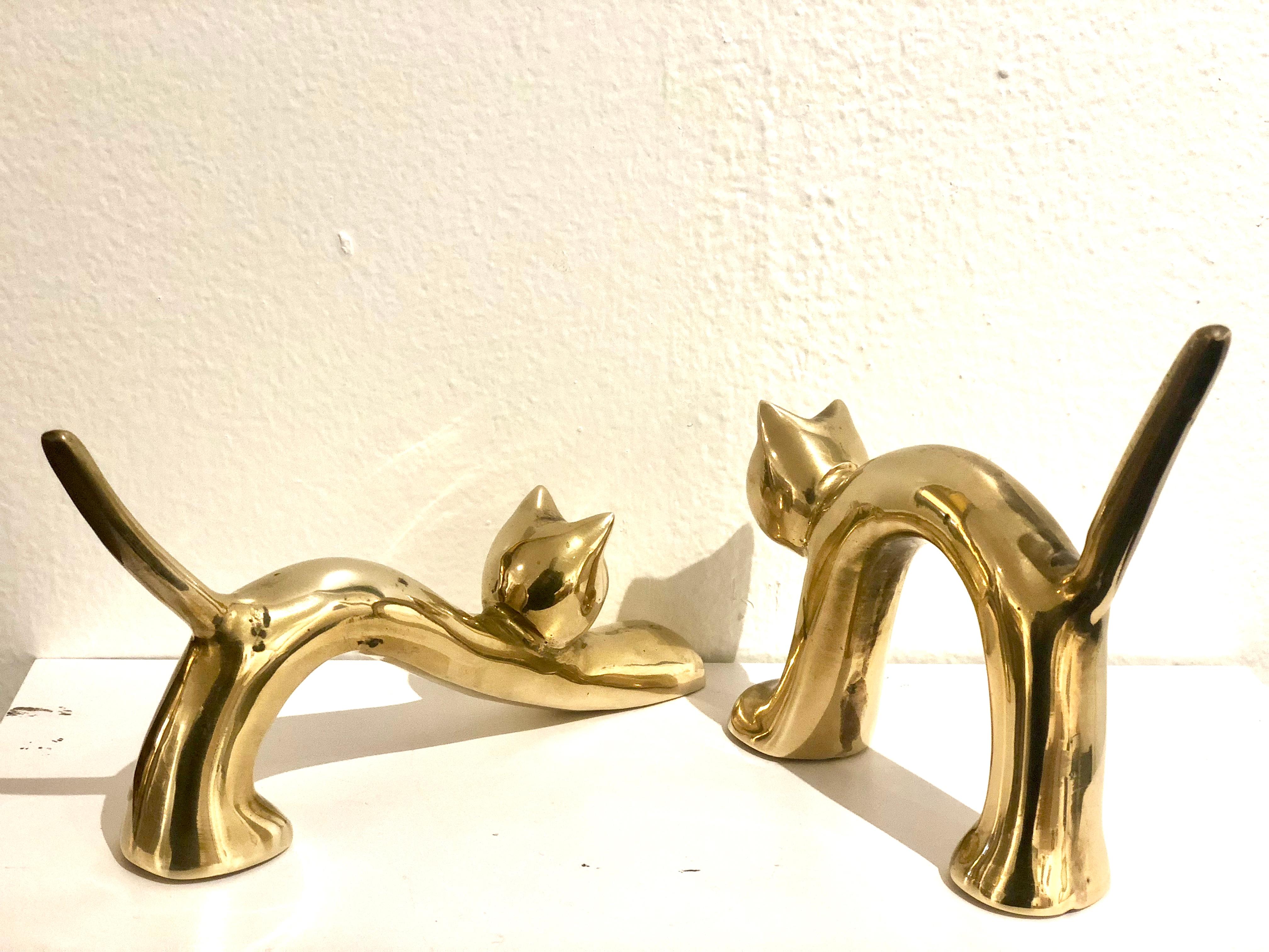 Pair of Polished Brass Art Deco Cat Sculptures 2