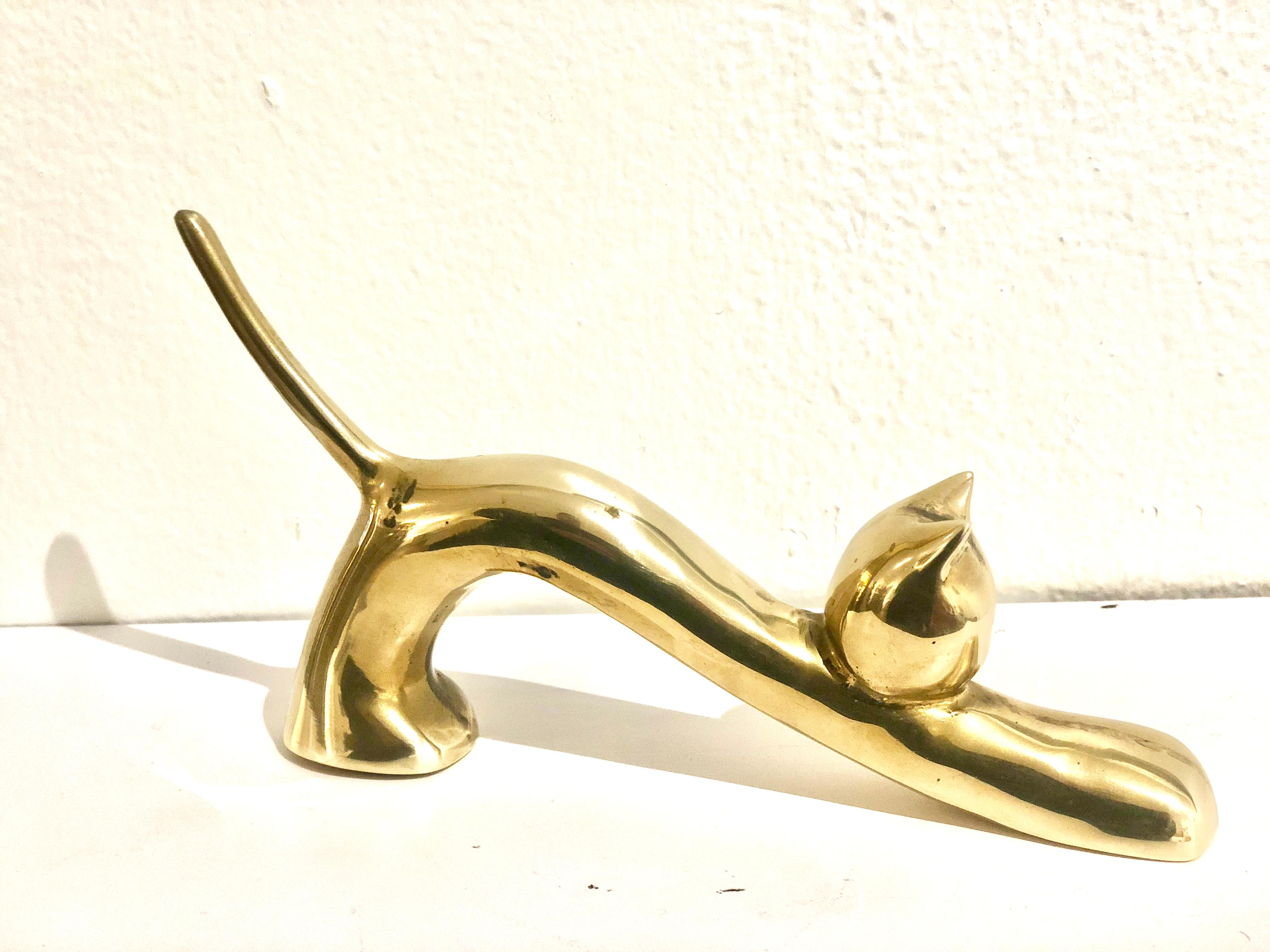 Pair of Polished Brass Art Deco Cat Sculptures 3