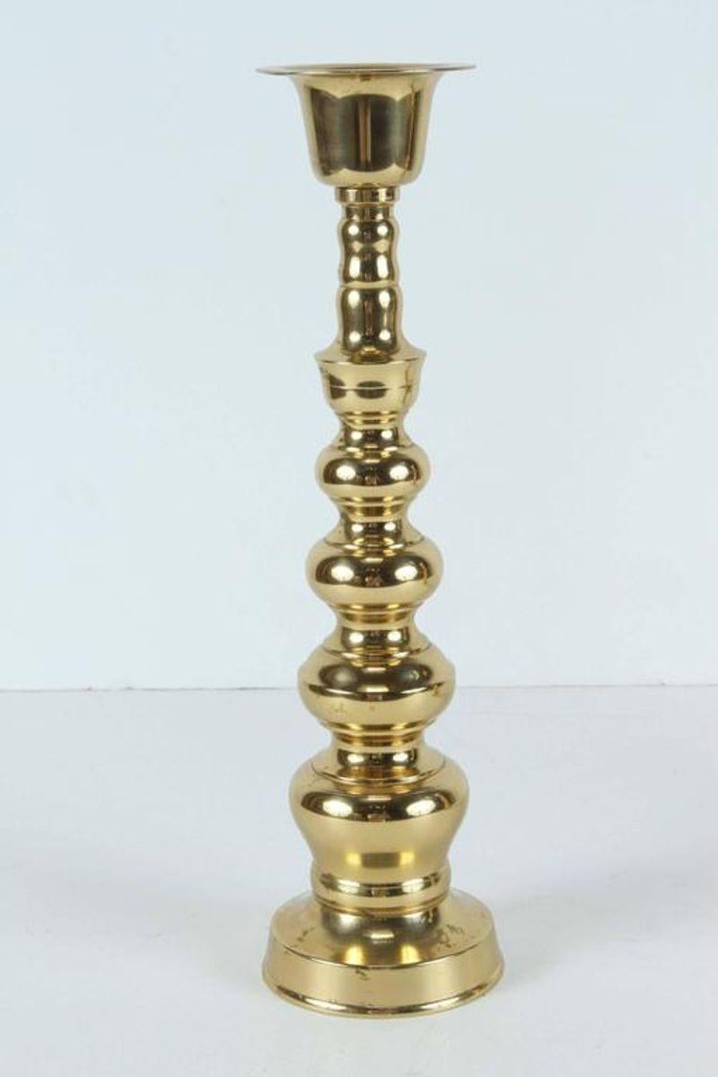 Chinese Export Pair of Polished Brass Asian Candlesticks For Sale