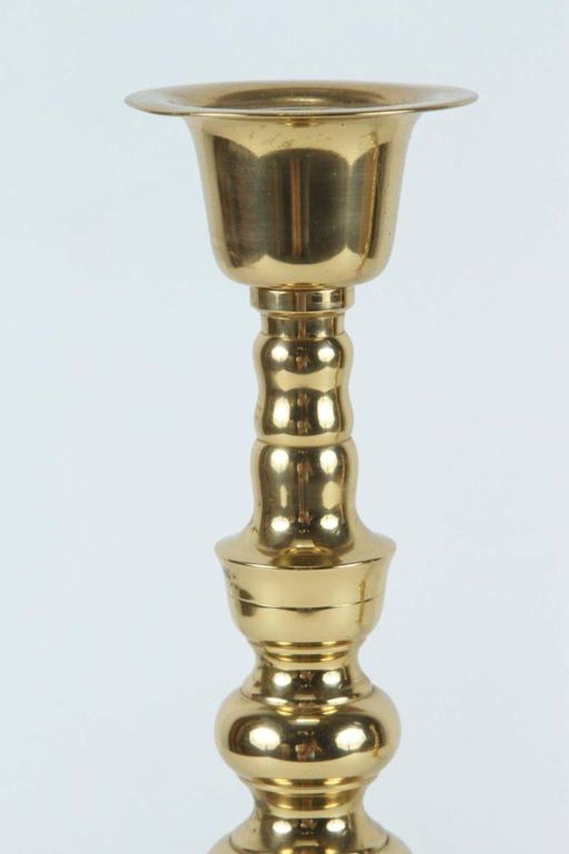 Cast Pair of Polished Brass Asian Candlesticks For Sale