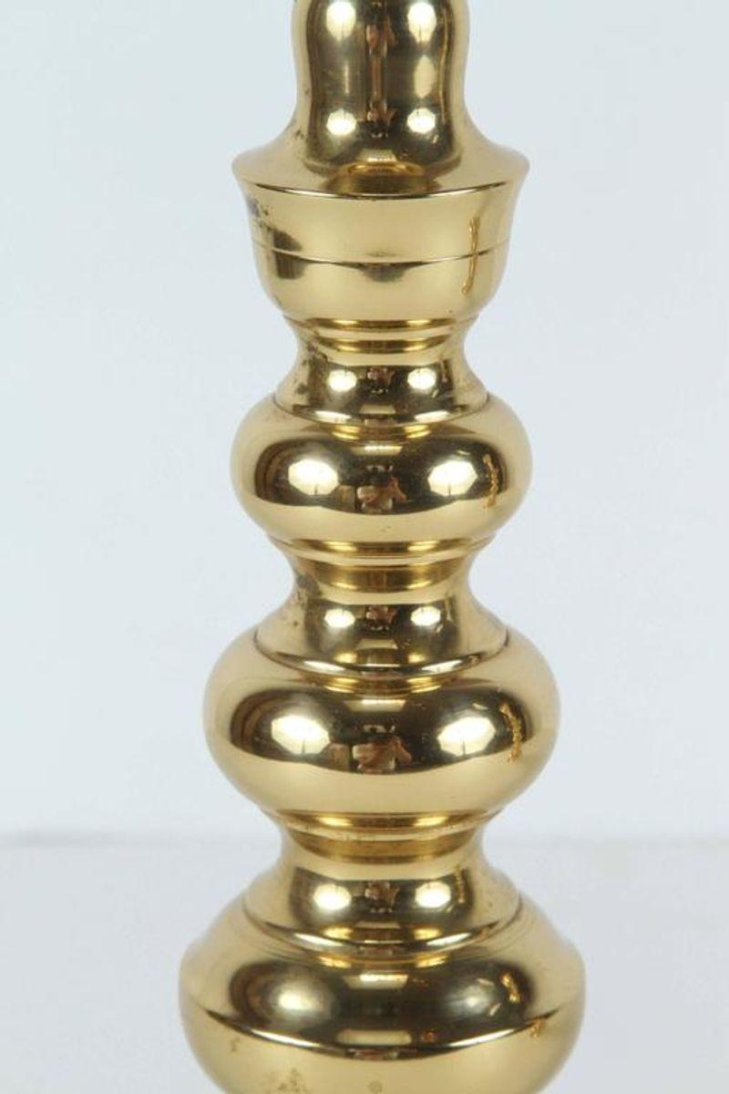 20th Century Pair of Polished Brass Asian Candlesticks For Sale