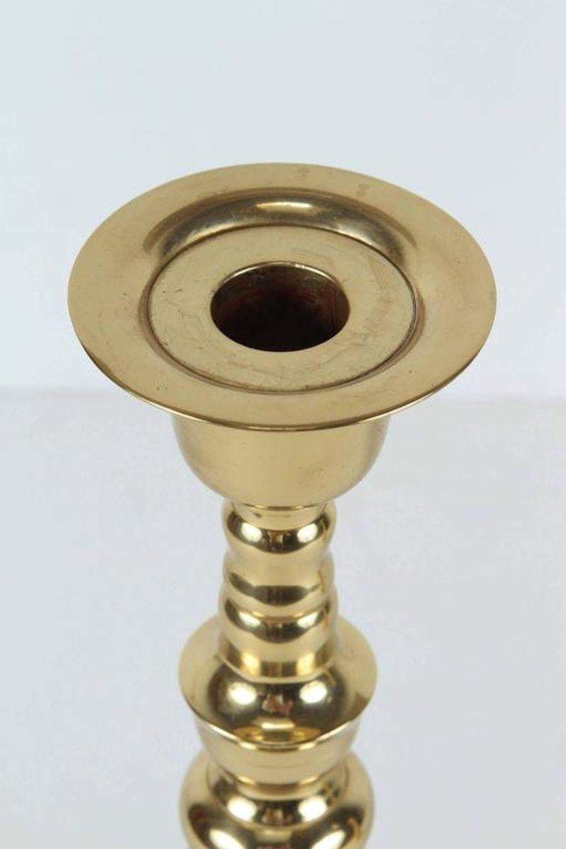 Pair of Polished Brass Asian Candlesticks For Sale 1