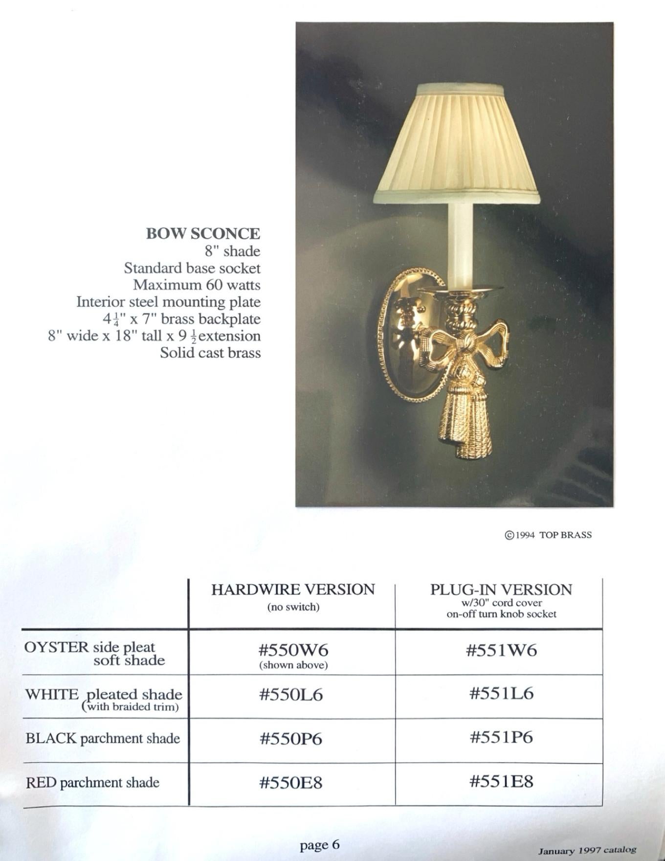 Pair of Polished Brass Bow Sconces For Sale 1