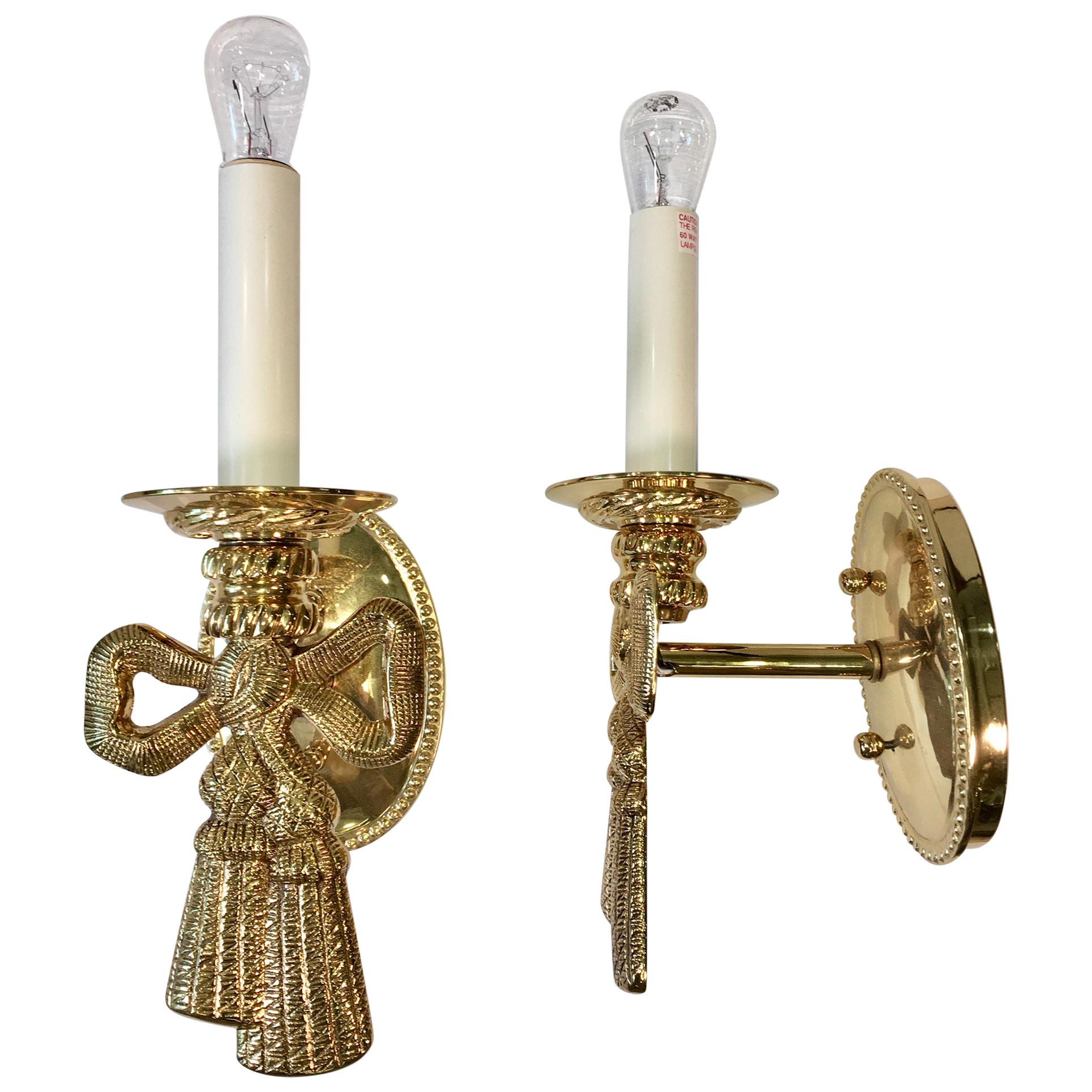 Pair of Polished Brass Bow Sconces