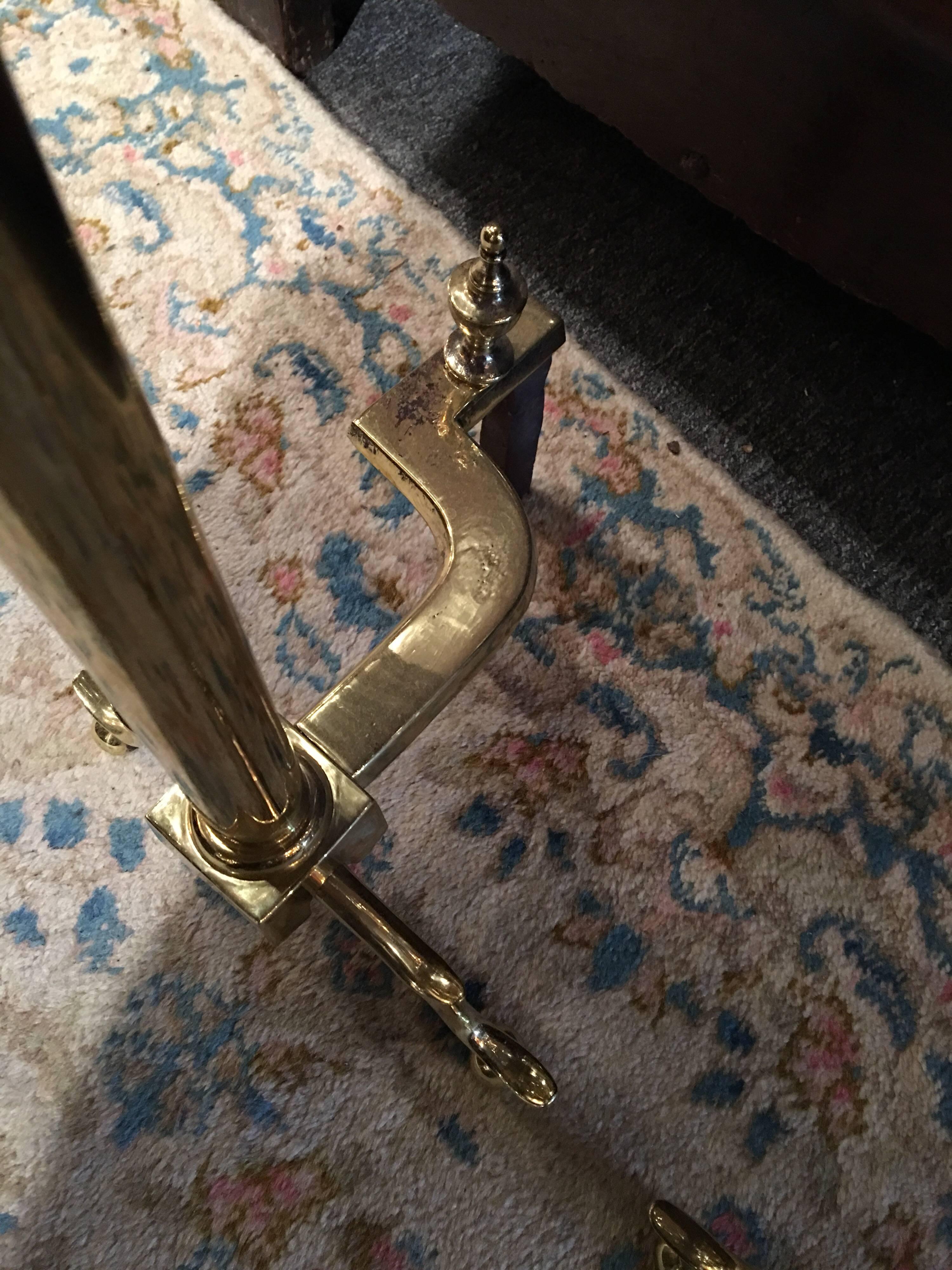 Pair of Polished Brass Chenets or Andirons, 19th Century For Sale 1