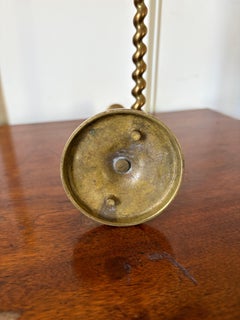 Pair of Polished Brass English Barley Twist Candlesticks, 19th Century