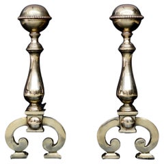 Pair of Polished Brass Firedogs with Beading to Top