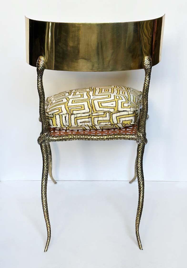 Pair of Polished Brass Klismos Chairs with Snake Design For Sale 1
