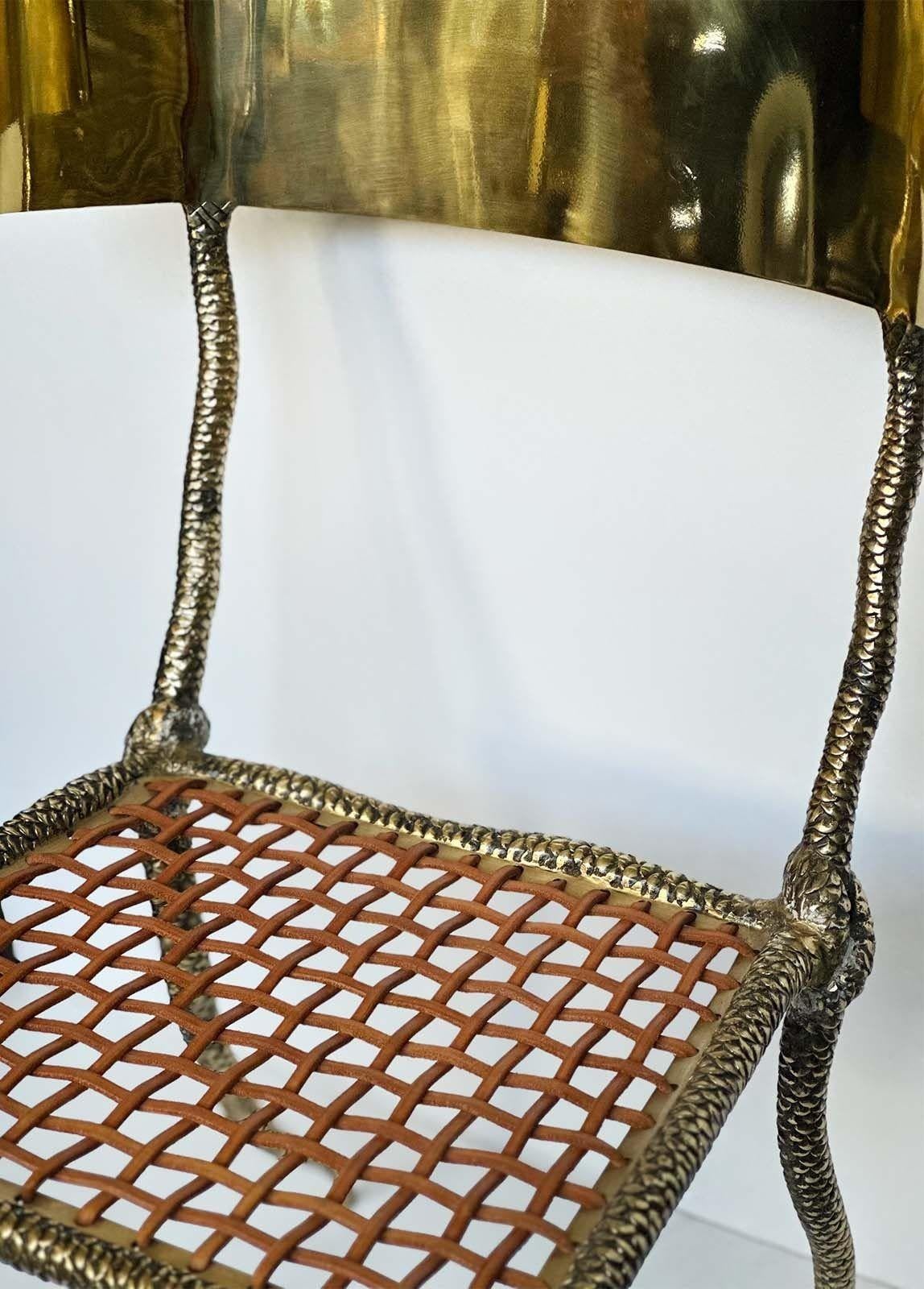 Pair of Polished Brass Klismos Chairs with Snake Design For Sale 2